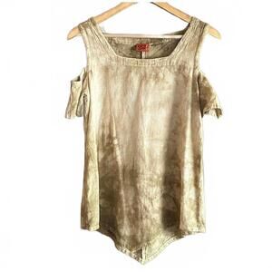 NWT Oh My Gauze! Top Size 1 (S/M) Tan Tie Dye Cold Shoulder Boho